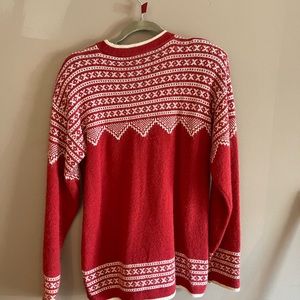Red and White Patterned Alpaca Sweater